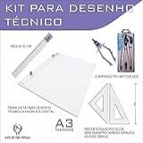 Kit Desenho Técnico Prancheta Engenharia Arquitetura Edificações A3 ACRILICO Par Esquadro 32 Cm Compasso Cis 303 Regua 3