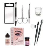 Kit Design Sobrancelha Henna Menela Pincel Navalhas Pinça Cor Castanho Médio