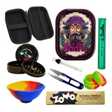 Kit Dichavador Bandeja Seda Zomo Vidro Tesoura Cuia Slick