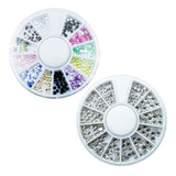 Kit Disco De Strass Colorido Prata Para Decoração De Unhas