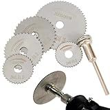Kit Disco Jogo De Lâmina De Serra Circular De Aço HSS E Haste Para Retífica Dremel Furadeira E Parafusadeira 6 Peças Para Madeira PVC Plastico E Aluminio E Metais 
