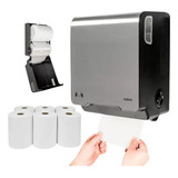 Kit Dispenser Auto corte Inox 200m 6 Bobinas Papel Toalha