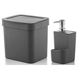 Kit Dispenser Porta Detergente 650ml Lixeira 2 5 Litros Cozinha Trium Ou Chumbo