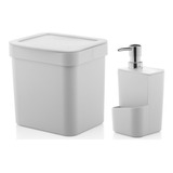 Kit Dispenser Porta Detergente 650ml Lixeira 2 5l Cozinha