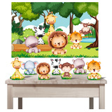 Kit Displays De Mesa Painel De Festa Zoo Safari Baby