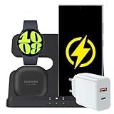 Kit Dock Carregador Sem Fio Indução 3 Em 1 Compatível Com Samsung S23 S24 Ultra Galaxy Watch 4 5 6 Earbuds Carregador Indução Para Samsung Preto