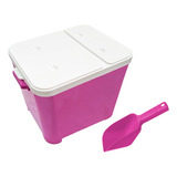 Kit Dog Canister Guardar Ração Cachorro Pá Dosadora Rosa