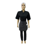 Kit Dólmã Manga Curta Chef Acompanha Avental E Turbante