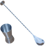 Kit Dosador Duplo 50ml E Colher Bailarina Inox Drinks Gin