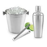 Kit Drink Em Inox Coqueteleira Pegador Balde De Gelo
