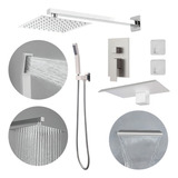 Kit Ducha Chuveiro Quadrada 20x20cm Com Manopla Monocomando Cor Cromado