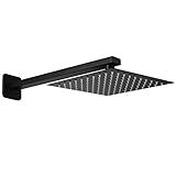 Kit Ducha Chuveiro Quadrado Slim Aço Inox 20x20 - Braço Preto Fosco E145 Luuk Young