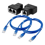 Kit Duplicador Rj45 2 Saídas   2 Cabos Rede 1 Metro Montado