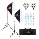 Kit Duplo Softbox Vareta 50x70cm Com 8 Lâmpadas 150w Tripé Ajustável 1 90m Luz 5500k Soquete Quádruplo Bolsa De Transporte Ideal Para Iluminação De Estúdio Fotográfico E Produção De Vídeos 220v