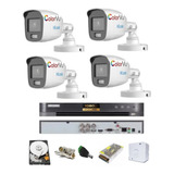 Kit Dvr 04 Canais Hikvision Full 04 Cameras Colorvu Hilook 