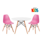 Kit Eames Infantil Mesa 60 Cm E 2 Cadeiras Eames Junior Cor Da Tampa Mesa Branco Com Cadeiras Rosa