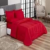 Kit Edredom Casal Queen Jogo De Lençol 06 Peças Aconchego Dupla Vermelho Face Casa Dona