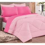 Kit Edredom Dupla Face Rosa lençol Casal Ternura Pink C 6pç