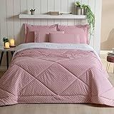 Kit Edredom Poá Queen Percal 180 Fios 03 Peças Rosê