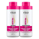 Kit Eico Tratamento Creme Capilar Shampoo Sem Sal 450ml Condicionador Leave in 400ml Efeito Salão Deslisa Fios Ultra Hidratação Antifrizz Reduz Volume Desembaraço Queratina Brilho Maciez Vegano