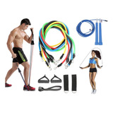 Kit Elásticos Resistência 11 Peças E Corda De Pular Fitness
