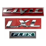 Kit Emblema Honda Civic + Lxs Cromado + Flex 07/11 - 3 Pçs