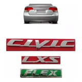 Kit Emblema Letreiro Civic Lxs Cromado Flex Resinado Civic