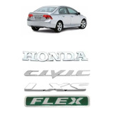 Kit Emblema Letreiro Civic + Lxs + Honda + Flex Ano 07/11