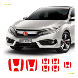 Kit Emblemas Civic G10 Logo Honda Aplique Vermelho Refletivo