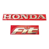 Kit Emblemas Escrita Honda Cromada Fit Vermelho Ano 01 08