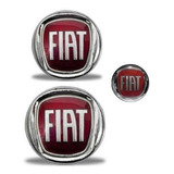 Kit Emblemas Fiat Vermelho Idea Grade Mala Adesivo Volante
