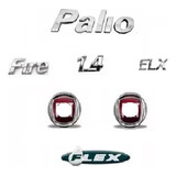Kit Emblemas Palio Elx Fire Flex 1.4 Cromado Fiat - Completo