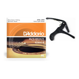 Kit Encordoamento Para Violão Aço 0 10 Daddario Capotraste