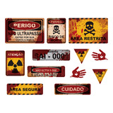 Kit Enfeite Placas Halloween Perigo Sangue