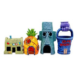Kit Enfeites De Aquário Fenda Do Biquini Bob Esponja 4 Casas