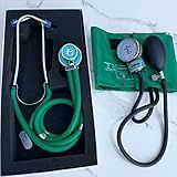 Kit Enfermagem Aparelho De Pressão Esfigmomanometro Estetoscópio P A Med Verde