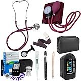 Kit Enfermagem Completo Vinho Bordô Estetoscópio Esfigmomanômetro Oximetro Glicosímetro Garrote Termometro Lanterna Clínica Relógio Lapela Caneta De Osso