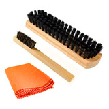 Kit Engraxar Sapato Couro 2 Escovas 1 Flanela Polir Brilho