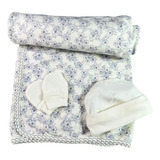 Kit Enxoval Flor Manta Touca Luva E Meias 100 Algodão