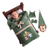 Kit Enxoval Menino Safari Verde De Plush Com Saco 6 Peças