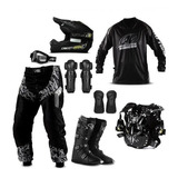 Kit Equipamento Roupa Piloto Black Motocross
