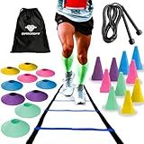 Kit Escada 7 Degraus Mochila Impermeável 10 Cones De Agilidade 10 Chapéu Chinês Colorido Para Treino Funcional Em Casa Futebol Academia Treinamento De Ginástica Escada Azul 