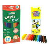 Kit Escolar 12 Lapis De Cor Giz Cera 15 Cores Acrilex