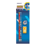 Kit Escolar 2 Lápis De Escrever Apontador Borracha Sonic