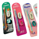 Kit Escolar 2 Lapis Decorado Borracha E Apontador