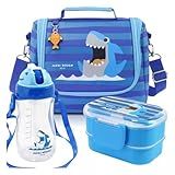 Kit Escolar 3 Peças Lancheira Bolsa Térmica Infantil Marmita Para Lanche Garrafinha Para Suco Água Bebidas Azul 