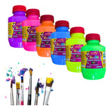 Kit Escolar 6 Tinta Tempera Guache 220ml Cores Neon Fortes