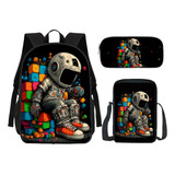 Kit Escolar Astronauta Mochila Lancheira Estojo Blocos
