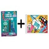 Kit Escolar Caderno De Desenho Duas Caixas De Lápis De Cor 12 Cores Tesoura Borracha Apontador Cola Bastão 10 G E Quatro Lápis Grafite Sextavado HB