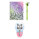 Kit Escolar Caderno tesoura E Caneta Gel 0 5m Panda Tilibra